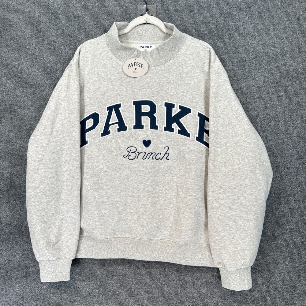 Parke Sweatshirt Women Large/Extra Large Gray Brunch Varsity Mockneck Rare NEW
